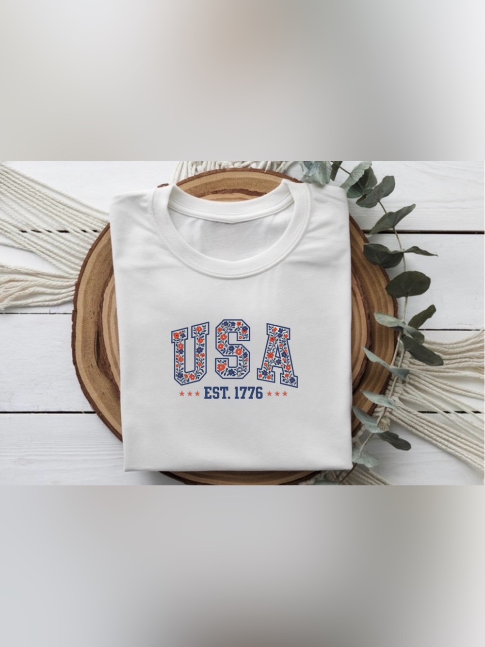 USA Est 1776 Floral Graphic Tee | 4th of July Shirt | Patriotic Tee